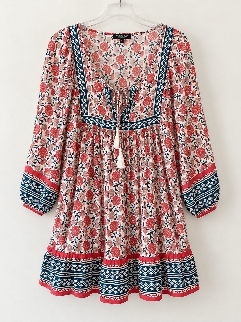 Rachel Zoe Cleobella Boho Tassel Tie Peasant Tunic Mini Dress EUC 1X #1701